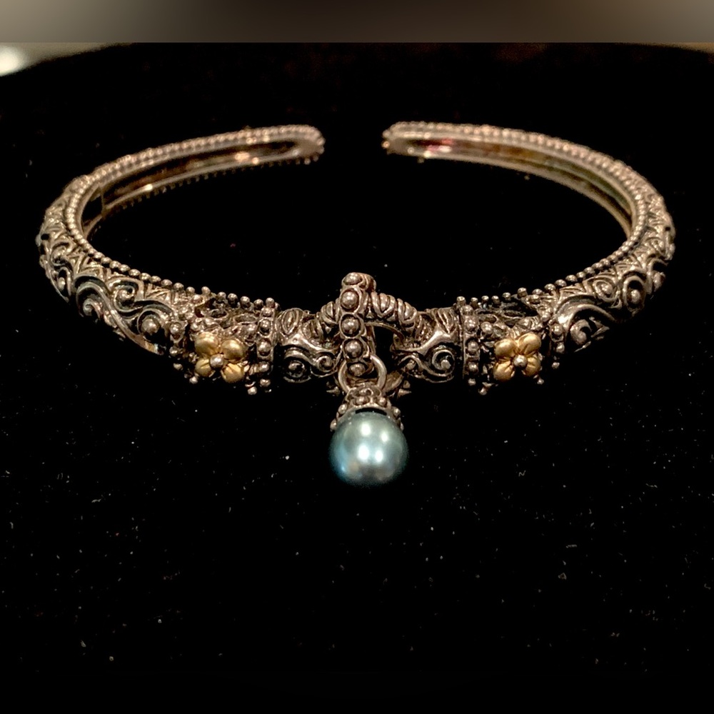 NIB Barbara Bixby Hinged Cuff Bracelet with Cultured Pearl Charm 🌸